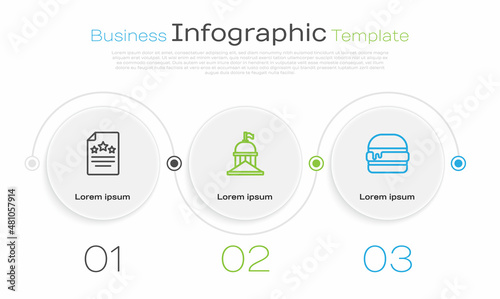 Set line Declaration of independence, White House and Burger. Business infographic template. Vector