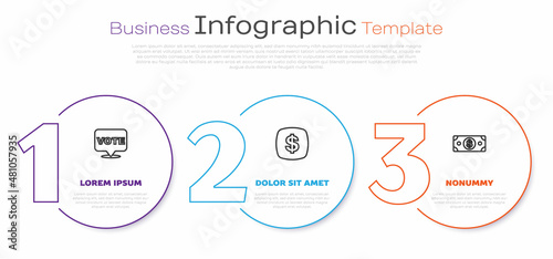 Set line Vote, Dollar symbol and Stacks paper money cash. Business infographic template. Vector
