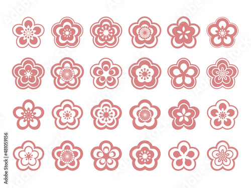 梅の花のイラスト、セット
