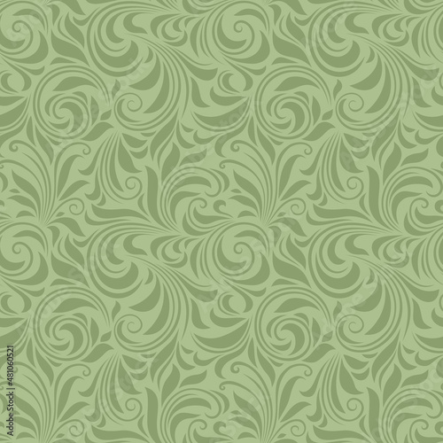 Vector vintage seamless green floral pattern