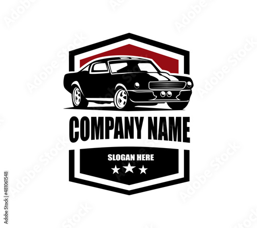 Premium concept logo vector silhouette of muscle car badge emblem isolated front view