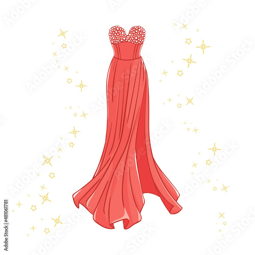 Model of a red evening dress.