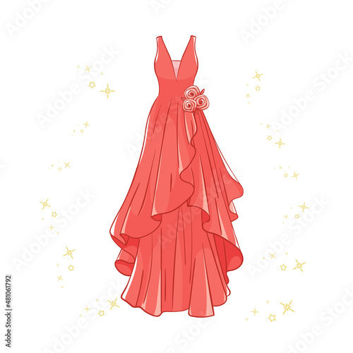 Model of a red evening dress.