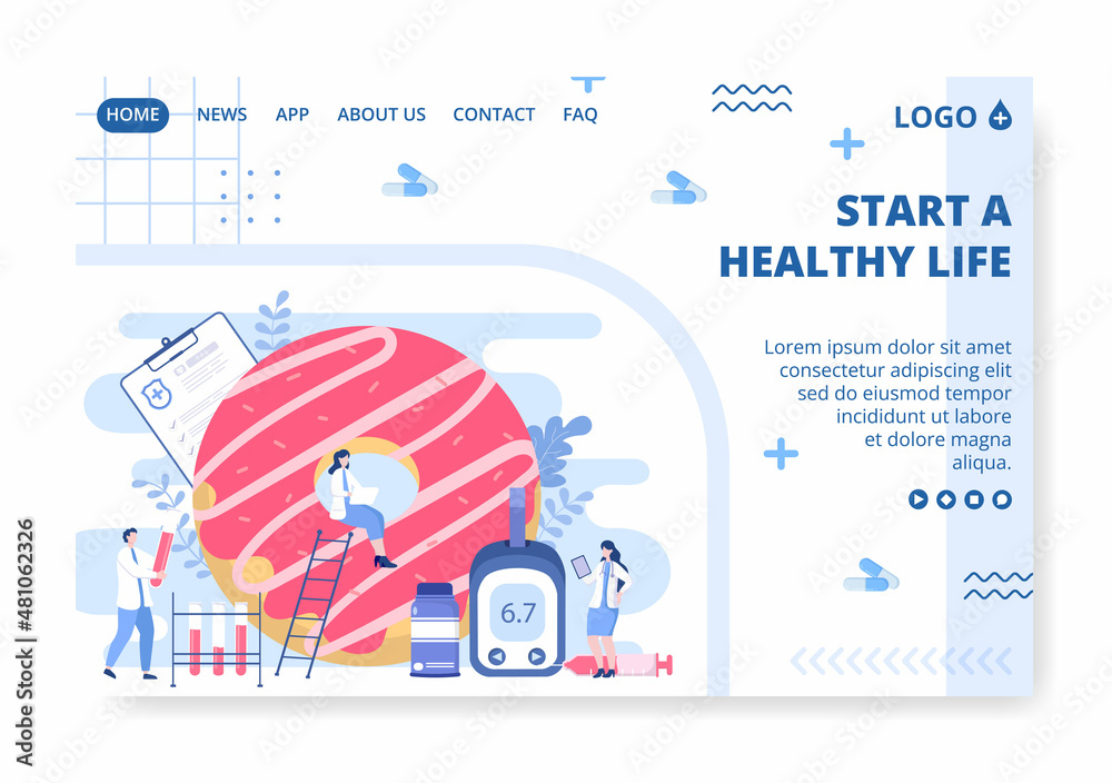 Diabetes Testing Landing Page Template Flat Design Illustration Editable of Square Background Suitable for Healthcare Social media or Greetings Card Diabetes Testing Landing Page Template Flat Design Illustration Editable of Square Background Suitable for Healthcare Social media or Greetings Card