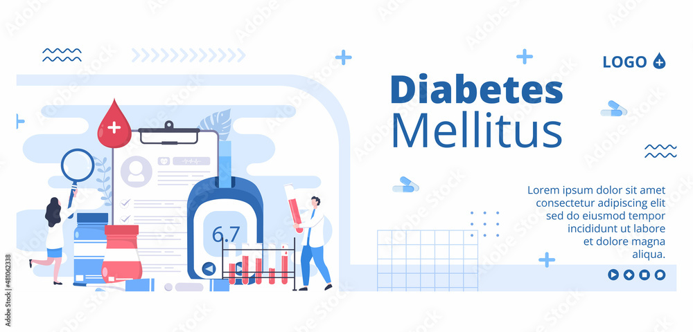 Diabetes Testing Cover Template Flat Design Illustration Editable of Square Background Suitable for Healthcare Social media or Greetings Card