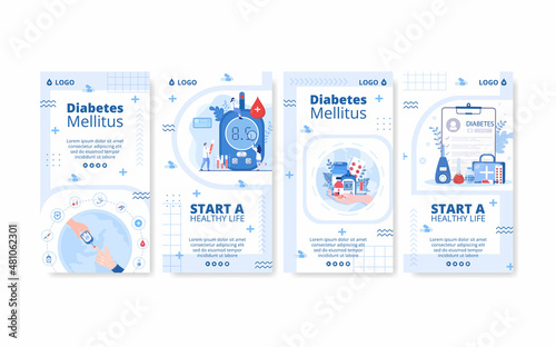 Diabetes Testing Stories Template Flat Design Illustration Editable of Square Background Suitable for Healthcare Social media or Greetings Card