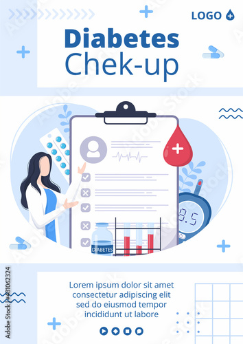 Diabetes Testing Flyer Template Flat Design Illustration Editable of Square Background Suitable for Healthcare Social media or Greetings Card