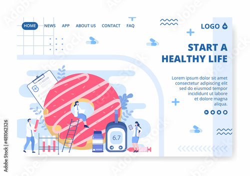 Diabetes Testing Landing Page Template Flat Design Illustration Editable of Square Background Suitable for Healthcare Social media or Greetings Card
