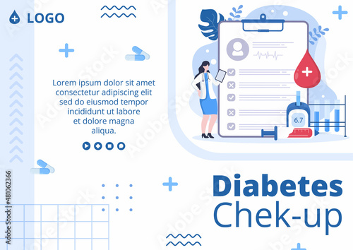 Diabetes Testing Brochure Template Flat Design Illustration Editable of Square Background Suitable for Healthcare Social media or Greetings Card