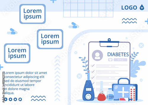 Diabetes Testing Brochure Template Flat Design Illustration Editable of Square Background Suitable for Healthcare Social media or Greetings Card