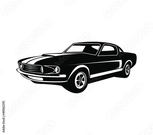 Retro muscle car vector illustration. Vintage poster of reto car. Old mobile isolated on white.