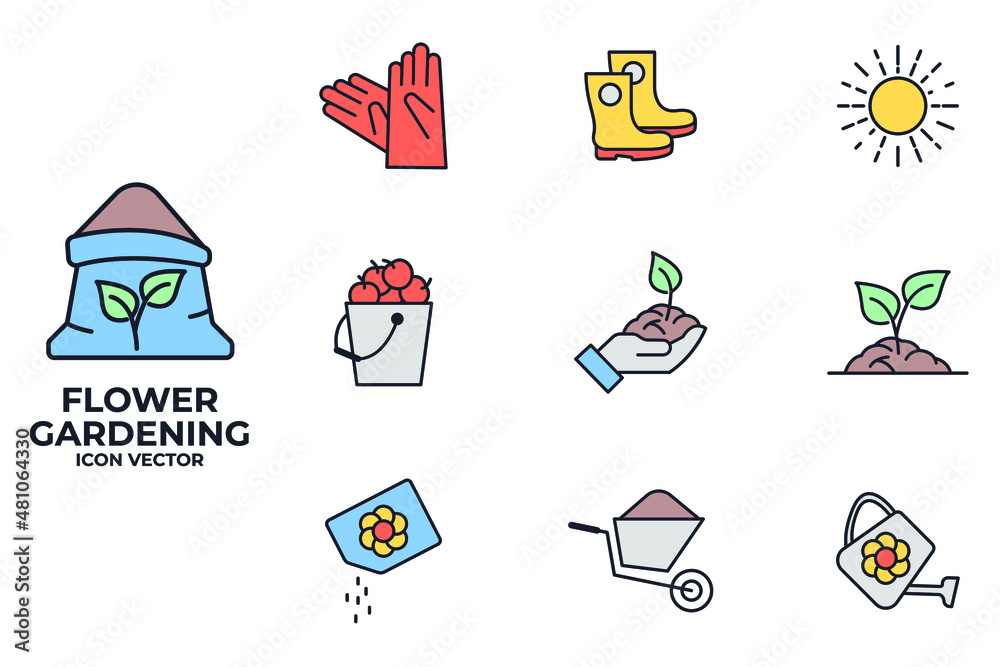 Set of Flower and Gardening icon. Gardening pack symbol template for graphic and web design collection logo vector illustration Set of Flower and Gardening icon. Gardening pack symbol template for graphic and web design collection logo vector illustration
