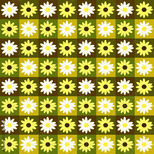 seamless floral pattern,checkered vector pattern with yellow and white flower in green tone background.Design for wallpaper , wrapping paper,backdrop, fabric, tablecloth, gift,tile,textile and etc.