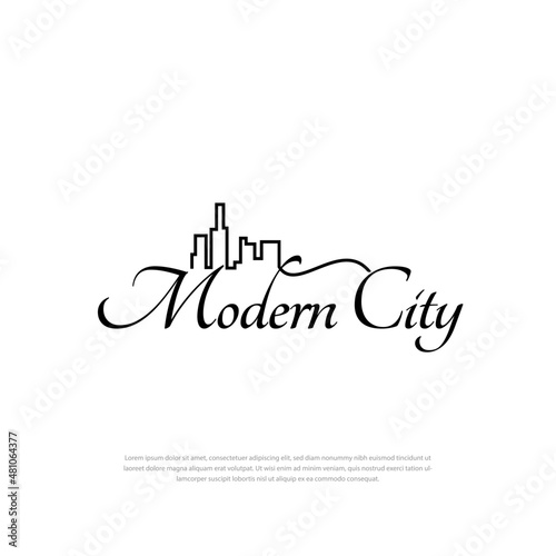 Modern city logo monogram in unique handwritten style, labels, emblems, signs. Vector illustration