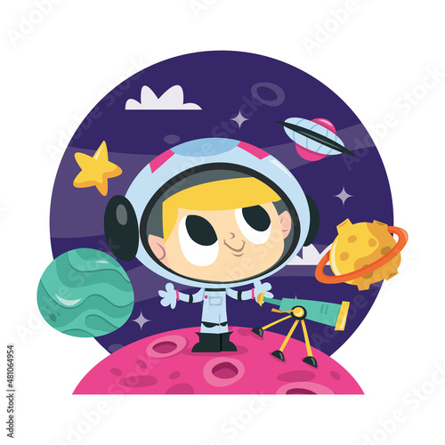 Super Cute Cartoon Space Adventure Astronaut Boy