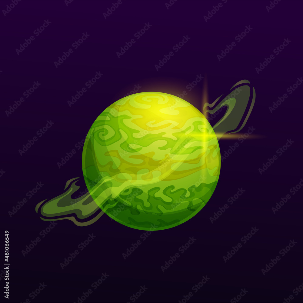 Cartoon green space planet with swirl ring. Vector galaxy globe with ...