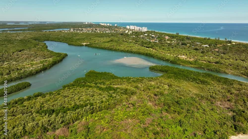 Aerial video Fort Pierce Inlet State Park approaching Atlantic Ocean 4k Aerial video Fort Pierce Inlet State Park approaching Atlantic Ocean 4k