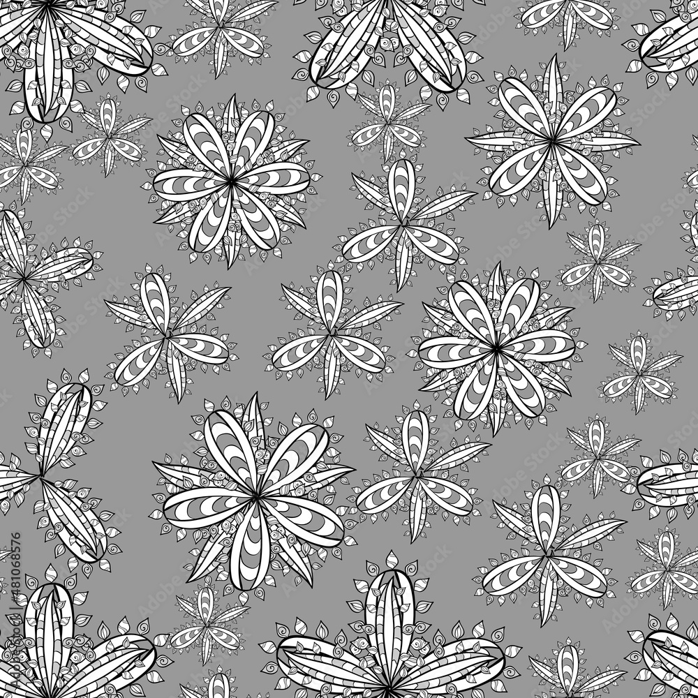 Fototapeta premium seamless pattern with white doodles flowers on colorful background