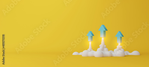Photographie Three arrows soaring on yellow background