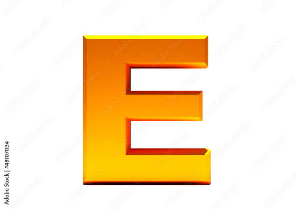 3D Rendering golden Letter E 3D Rendering golden Letter E