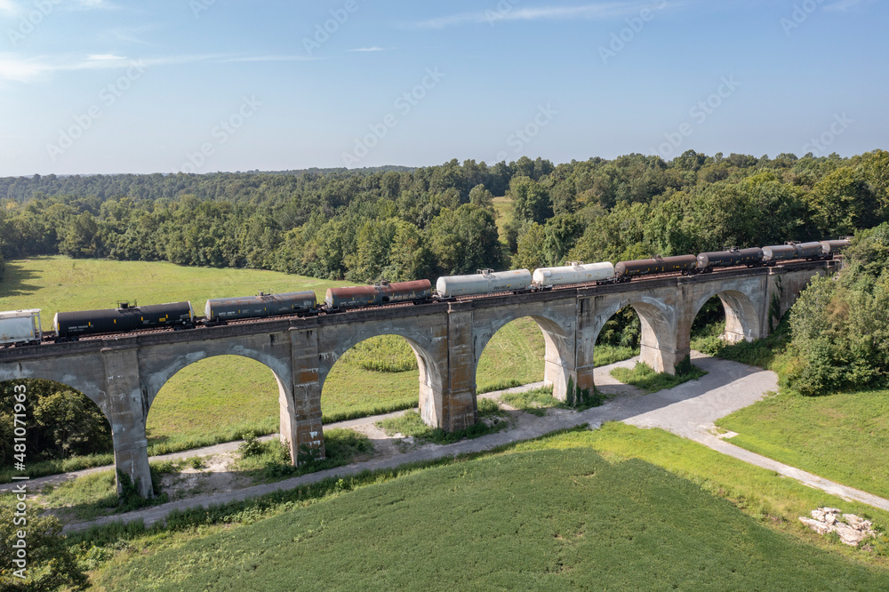 Arched train bridge