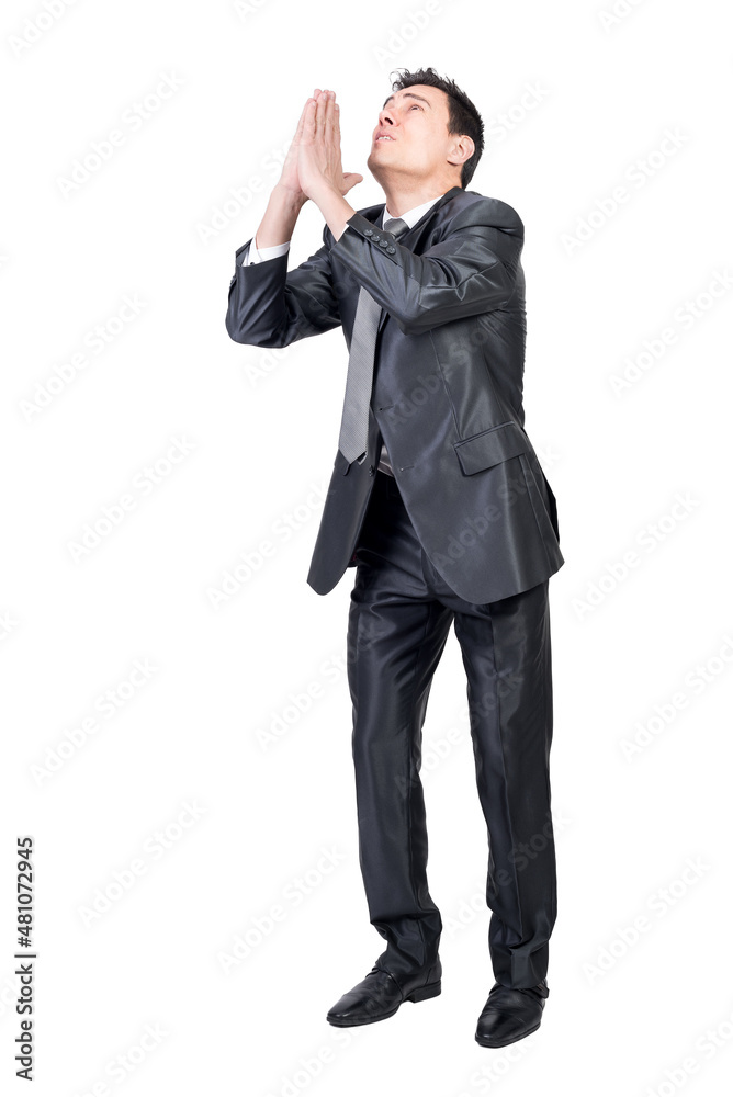Hopeless well dressed man begging for support Hopeless well dressed man begging for support
