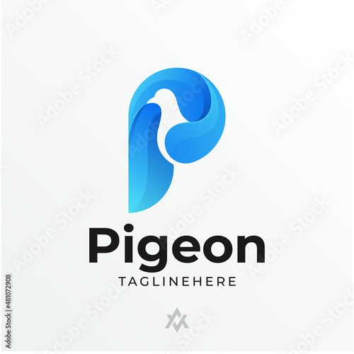 P letter + pigeon logo combination