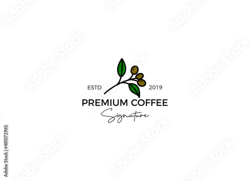 premium coffee plant logo inspiration with leaves for caffe