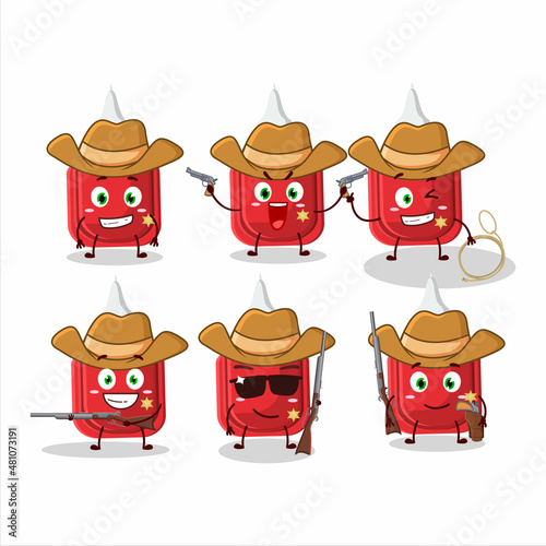 Cool cowboy red correction pen cartoon character with a cute hat