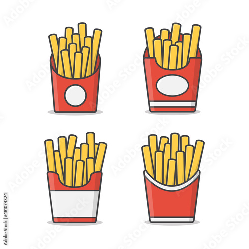 Set Of French Fries In Paper Box Vector Icon Illustration. Potato Fries In Fast Food Box Icon
