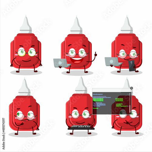 Red correction pen Programmer cute cartoon character with