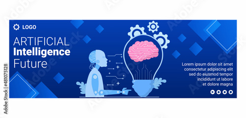 Artificial Intelligence Digital Brain Technology Cover Template Flat Illustration Editable of Square Background for Social media or Greetings Card