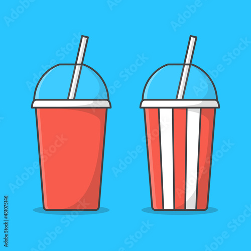 Set Of Soda Cup With Straw Vector Icon Illustration. Disposable Soda Cup