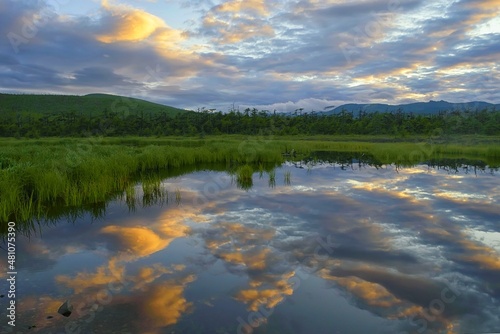 Slika na platnu Magical sunset on the taiga river