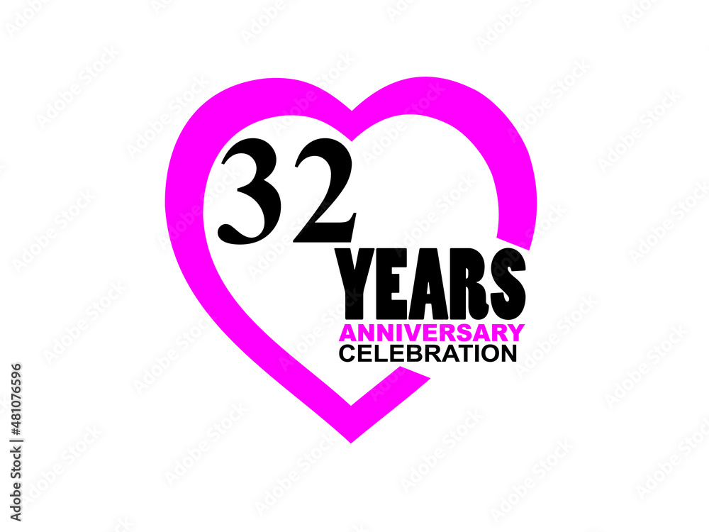 32 Anniversary celebration simple logo with heart design 32 Anniversary celebration simple logo with heart design