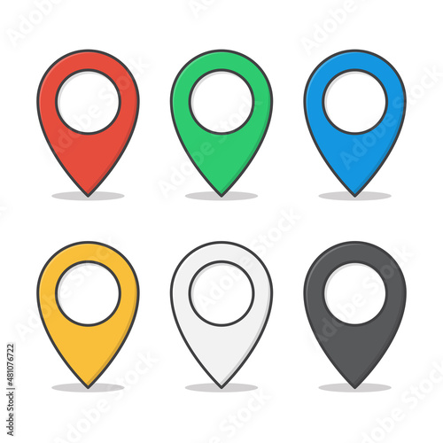 Set Of Pin Map Place Location Vector Icon Illustration. Map Pointer Flat Icon