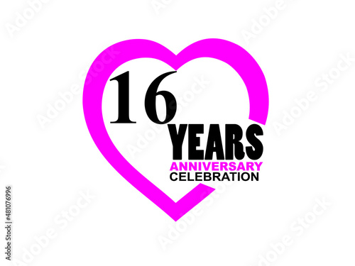16 Anniversary celebration simple logo with heart design