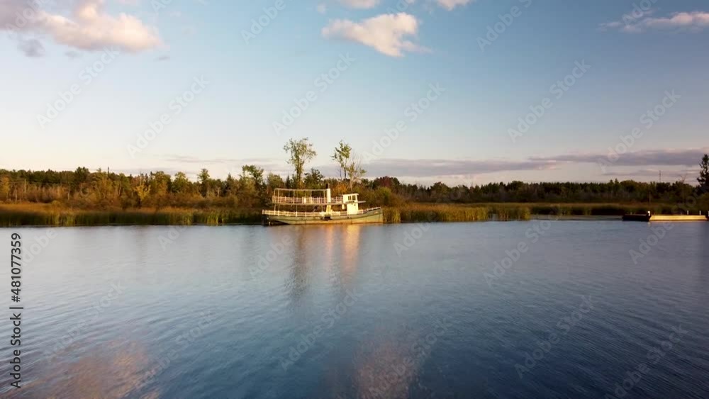 Abandoned boat drone shot low angle