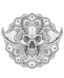 illustration devil skull head with ax weapon