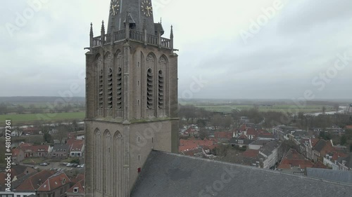 Aerial of Martinikerk in Doesburg, Netherlands on a cloudy winter day photo