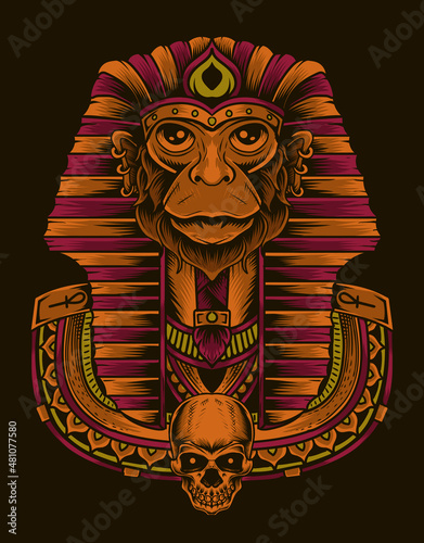 illustration king egypt monkey head