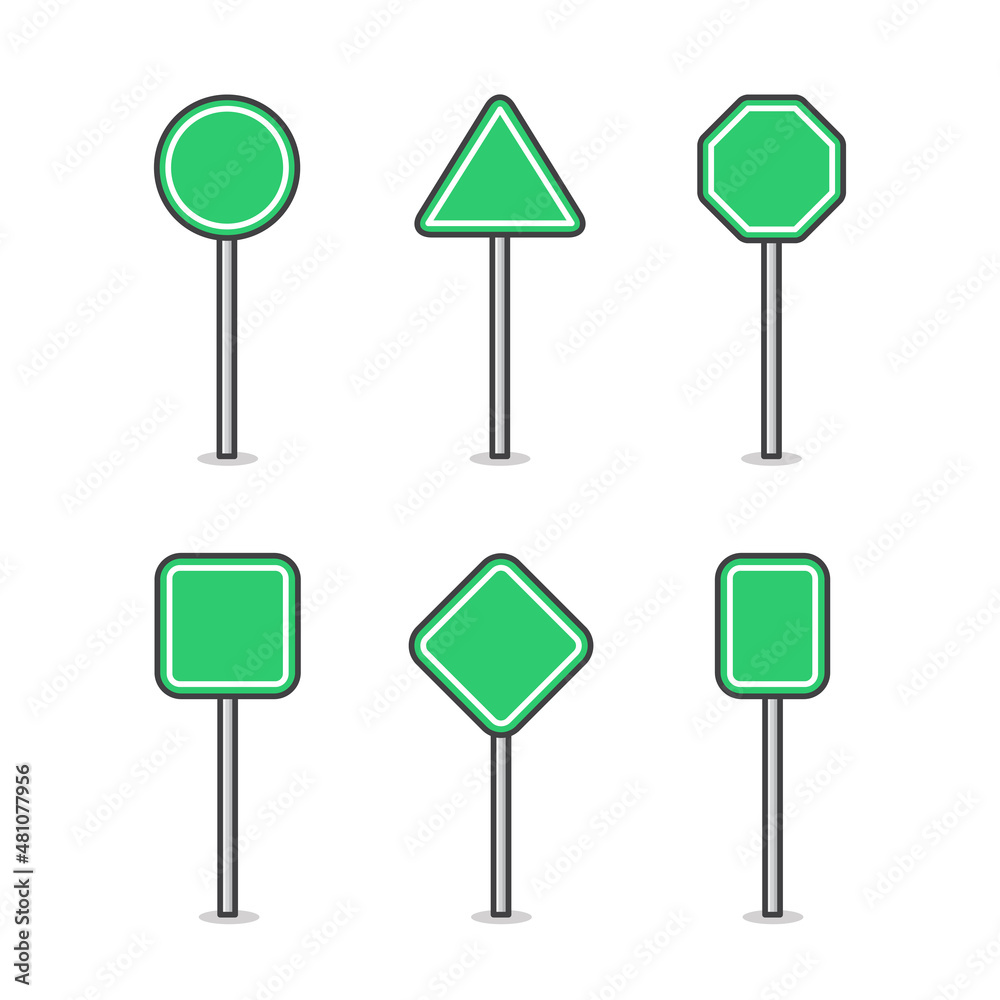 Set Of Blank Road Sign Board Vector Icon Illustration. Road Traffic Sign Icon