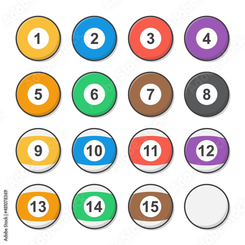 Set Of Billiard Balls Vector Icon Illustration. Balls For Pool Or Snooker Game Flat Icon