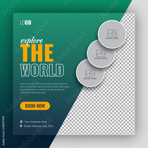 Holiday package social media post template for travel agency