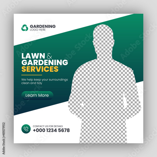 Social media post web banner template for lawn or gardening services