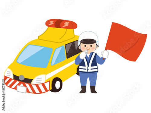 道路パトロールカーと交通管理隊員の男性