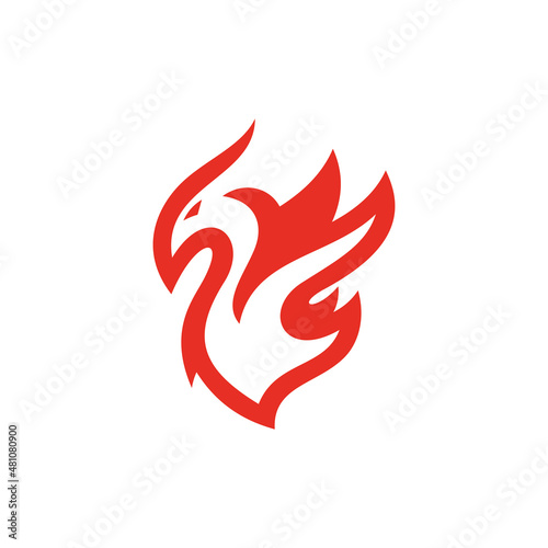 Simple abstract fire bird phoenix vector icon. Outline line phoenix with flame wing logo design