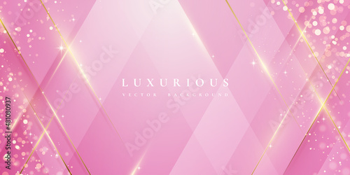 Fotografia, Obraz Luxurious modern pink background with shiny gold lines and blank space for promotional text