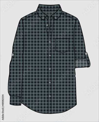 BUTTON DOWN COLLAR WITH TURN UP SLEEVES GINGHAM SHIRT FOR MEN AND BOYS IN EDITABLE VECTOR FILE