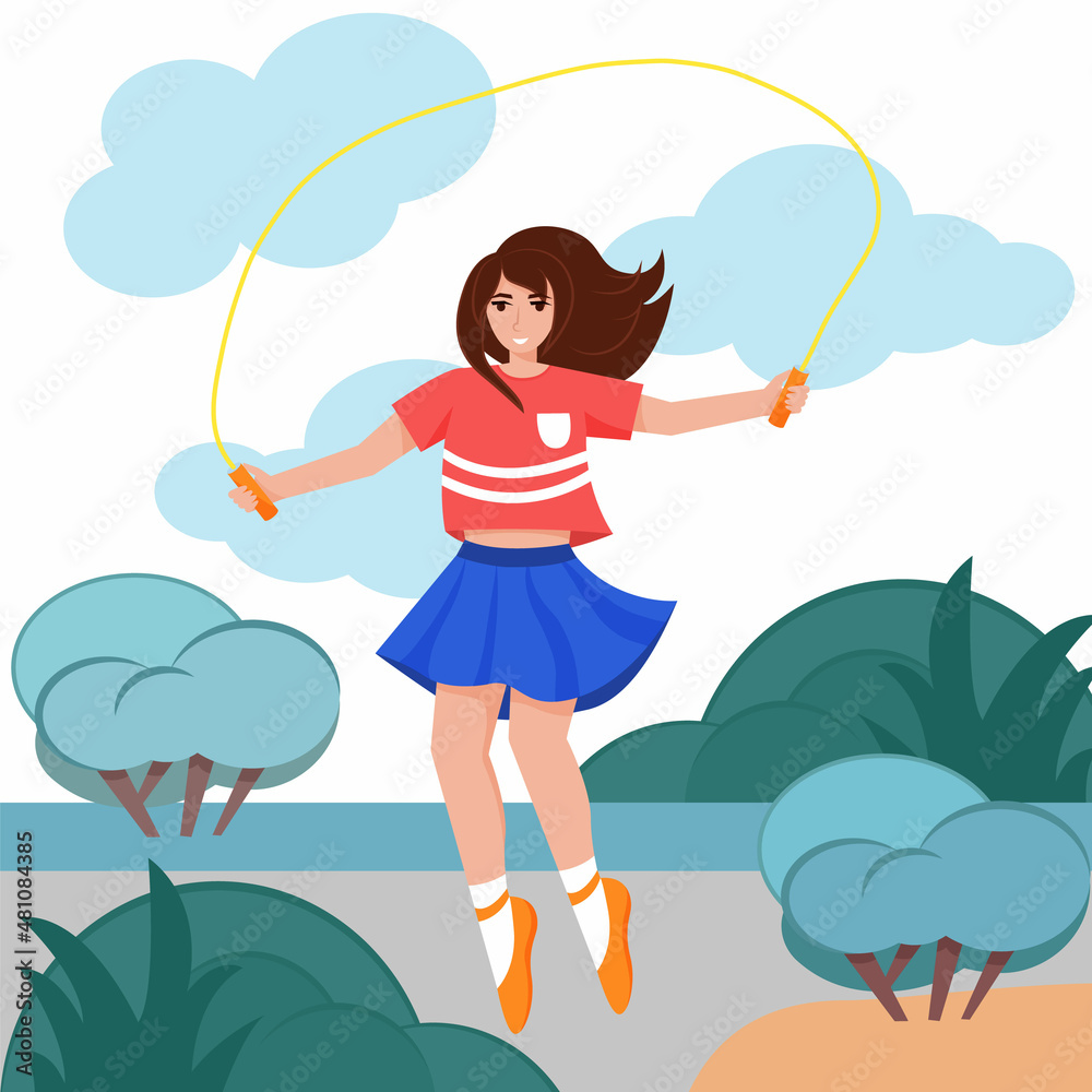 Girl with skipping rope in her hands. Summer activities. Girl with skipping rope in her hands. Summer activities.